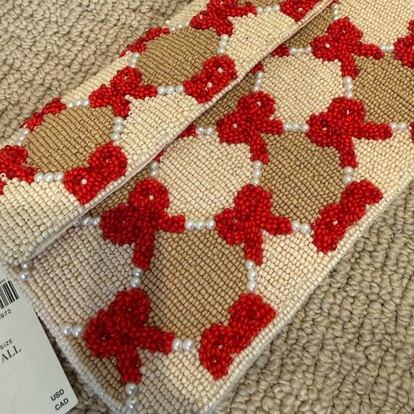 NWT ANTHROPOLOGIE The Fiona Beaded Bag in Winter Icon Checkered Bow - Picture 8 of 8